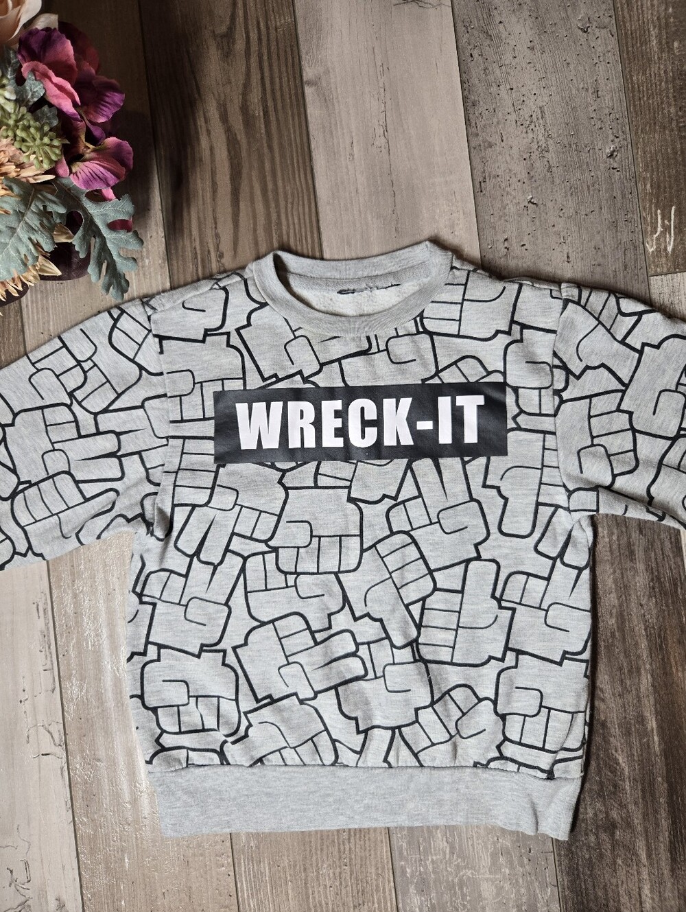 Disney Wreck-It Ralph Boys Fleece Sweatshirt Gray Size 5